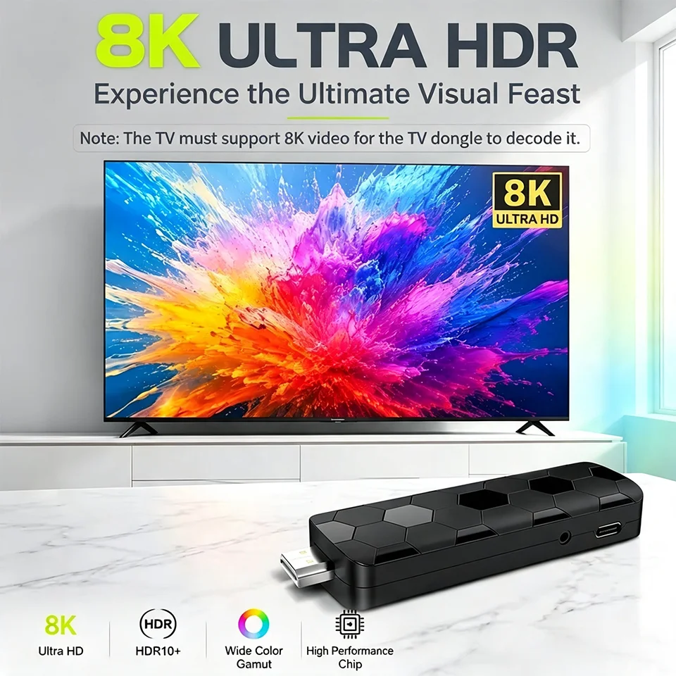 Google Voice Remote R3+ Smart Android TV Stick 2025 New WiFi6 Dual Band 8GB 128GB 8K 3D HDR Rockchip RK3518 5V2A Media Player