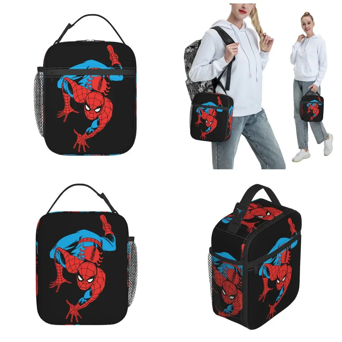 Bolsa de almuerzo con aislamiento térmico para hombre araña, contenedor de comida a prueba de fugas, bolsa Bento para oficina y exteriores