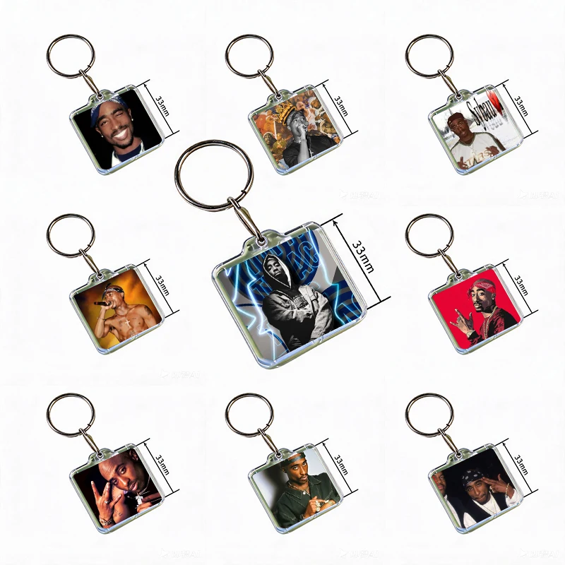 Rapper T-Tupac Shakur Acrylic Keychain Handmade Hanging Ornaments for Clothes Backpack Decoration Accessories Gifts with Friends