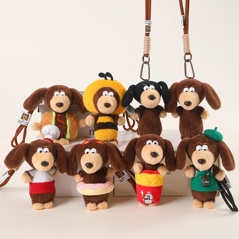 

1Pc 14cm Lovely Dachshund Plush Pendant Doll Kawaii Bag Decoration Toy Funny Dachshund Dog Turn to Chef Bee Ice Cream Hamburger