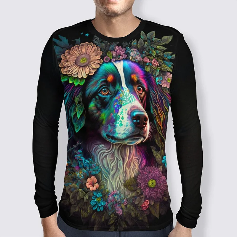 Wolf 3d Grafik T-Shirts Männer Herbst Mode Tier Muster übergroße T-Shirt lässig Rundhals ausschnitt Langarm T-Shirts Tops