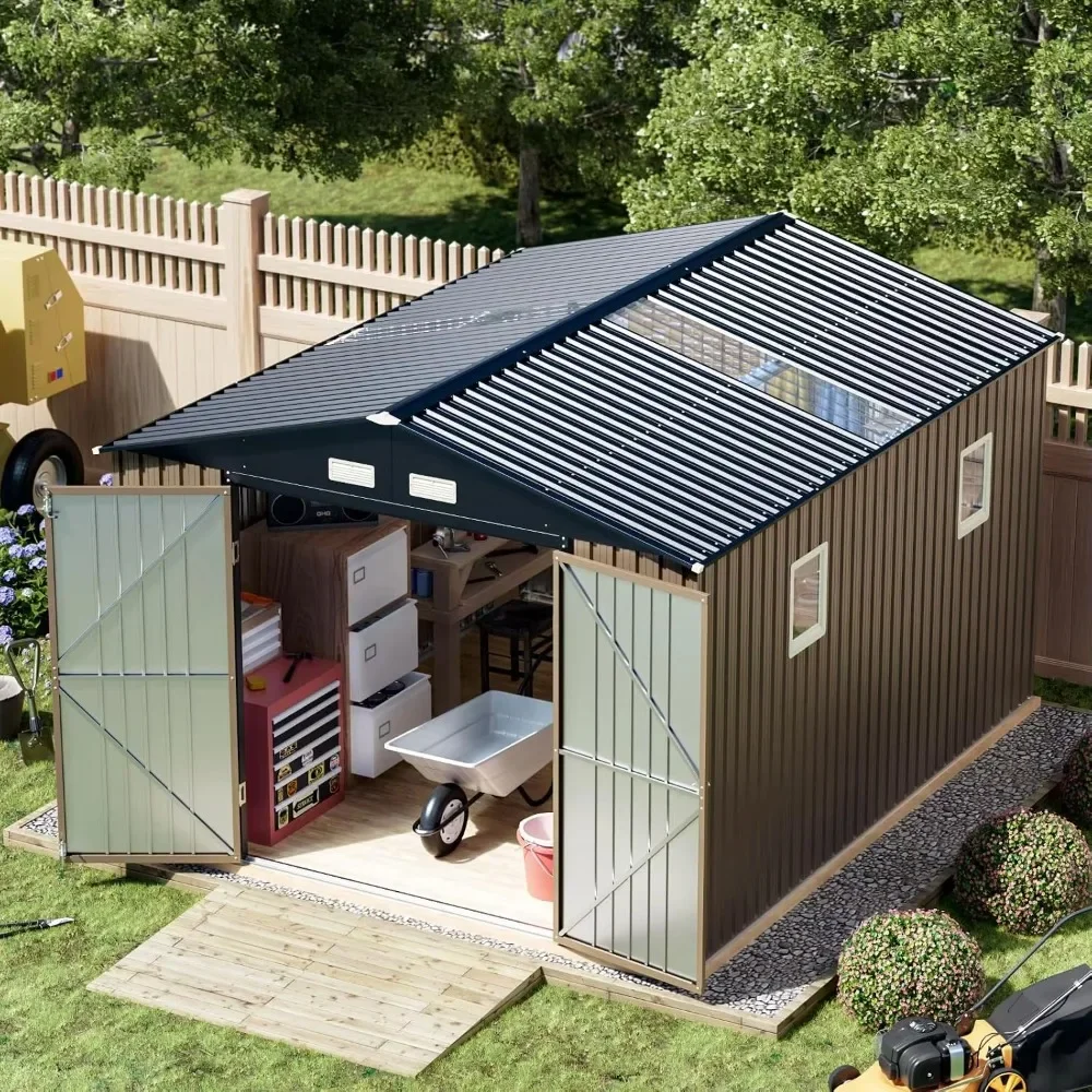 Outdoor Steel Storage Shed, 10 x 12 ft, Brown, Customized