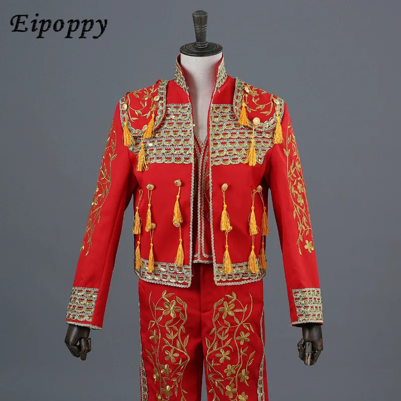 ชุดมาทาดอร์สเปนสำหรับผู้ชายชุดสามชิ้นสำหรับแสดงบนเวทีแนวยุโรป