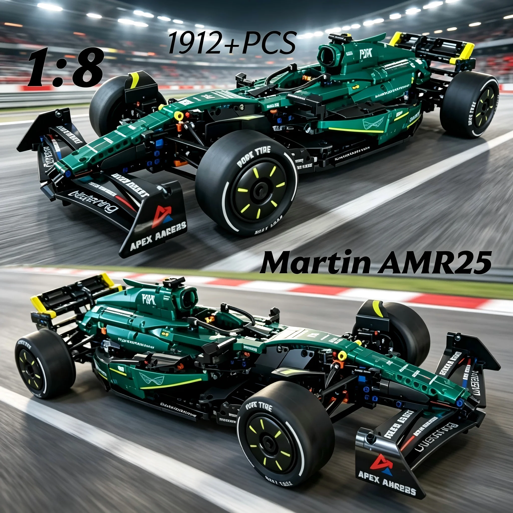 New 1912 pieces of Martin AMR24 Green Track Car MOC building kit/DIY home decor item, perfect for holiday/birthday gifts.