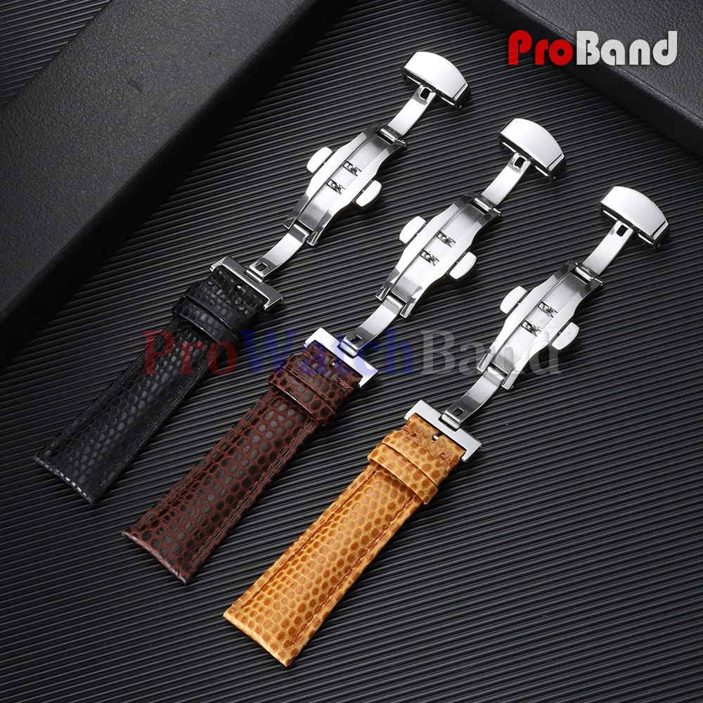 16mm 18mm 20mm 22mm Lizard Pattern Straps Luxury Genuine Leather Wristband Automatic Buckle Men Watch Band Yellow Brown Bracelet
