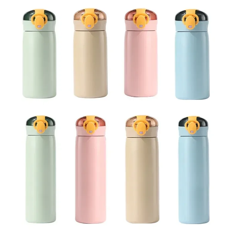 460ml Portable Thermos Mug with Straw Stainless Steel Cartoon Vacuum Flasks Children Cute Thermal Water Bottle Tumbler Thermocup