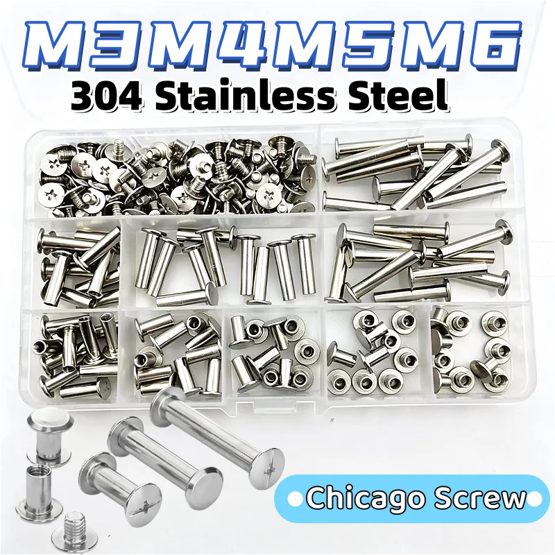 M3 M4 M5 M6 304 Stainless Steel Phillips Chicago Screw Binding Screw Assortment Kit Belt Photo Album Book Post Binding Screw Set