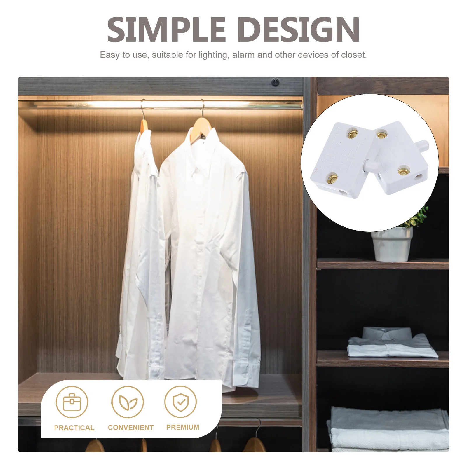 

2Pcs Door Control Switch for Closet Light White Cabinet Automatic Wardrobe Light On Off Switch Kitchen Pantry Cupboard Hotel