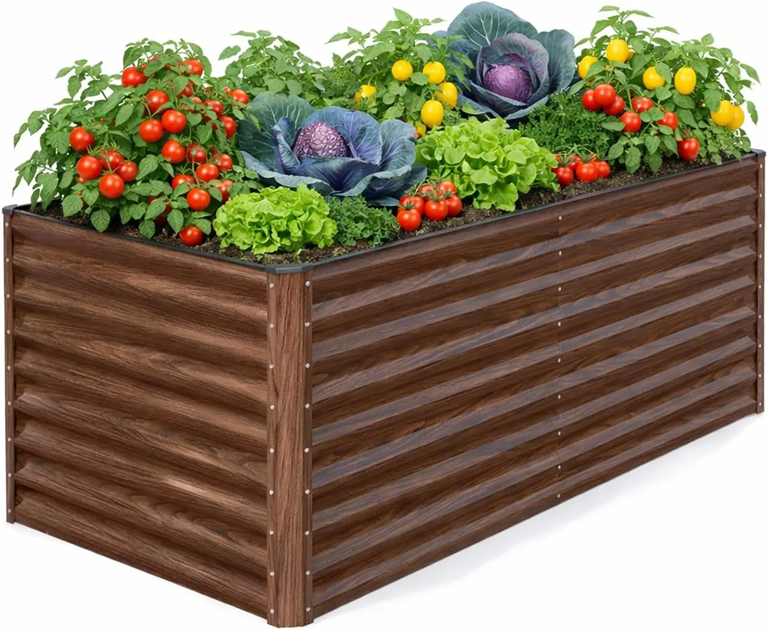 

Galvanized Steel Raised Garden Beds Outdoor Planter Box, Large Capacity Extra Deep Metal Gardening Container For Growing Vegetables Flowers Herbs, Patio Backyard Deep Soil Planting Kit, Brown Single Piece