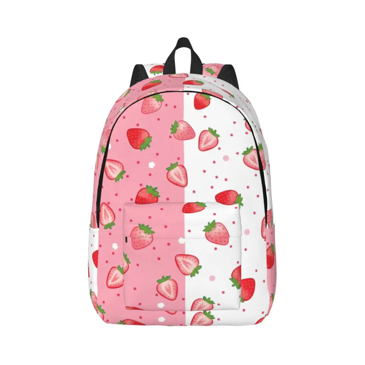 Sweet Student Backpack Allover Strawberry Cute Pattern Pink White Red Green Fun Bookbag for Girls Teens School Picnic Gift Gym