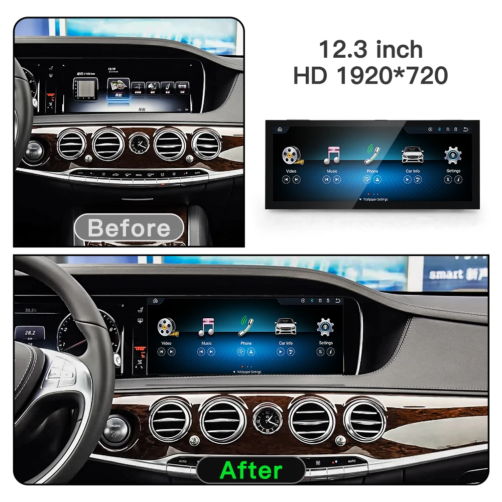 Stwei 12.3in Linux OEM Car Style Screen For Mercedes Benz S Class W222 V222 Wireless CarPlay Android Auto Bluetooth Video Player