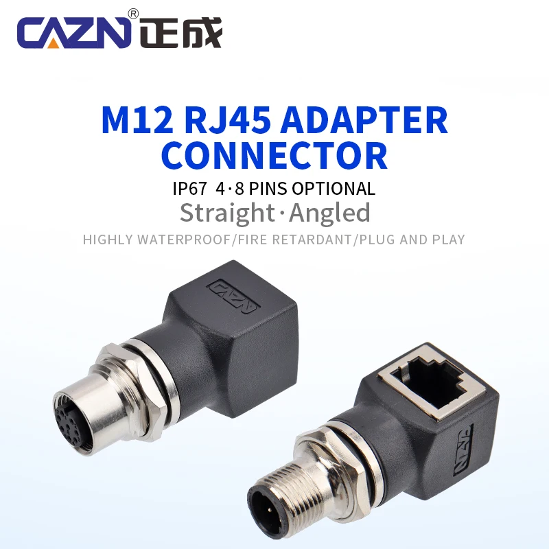 M12 to RJ45 Adapter Male Female Straight Angled 4 8 Pin A/D Code IP67 for Industrial Ethernet & Fieldbus Communication