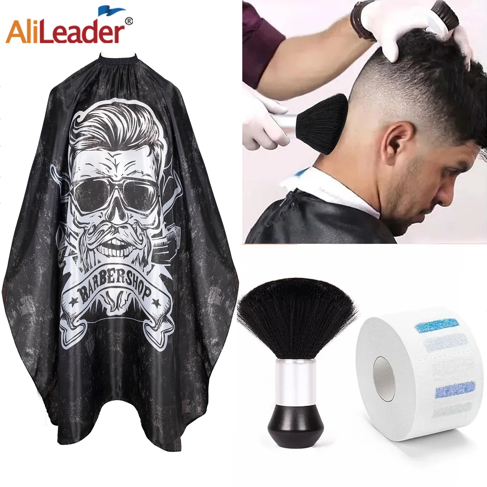 Alileader Hairdressing Cape Professional Hair-Cut Barber Cape With Neck Face Duster Brush And Neck Paper Roll Salon Accessories