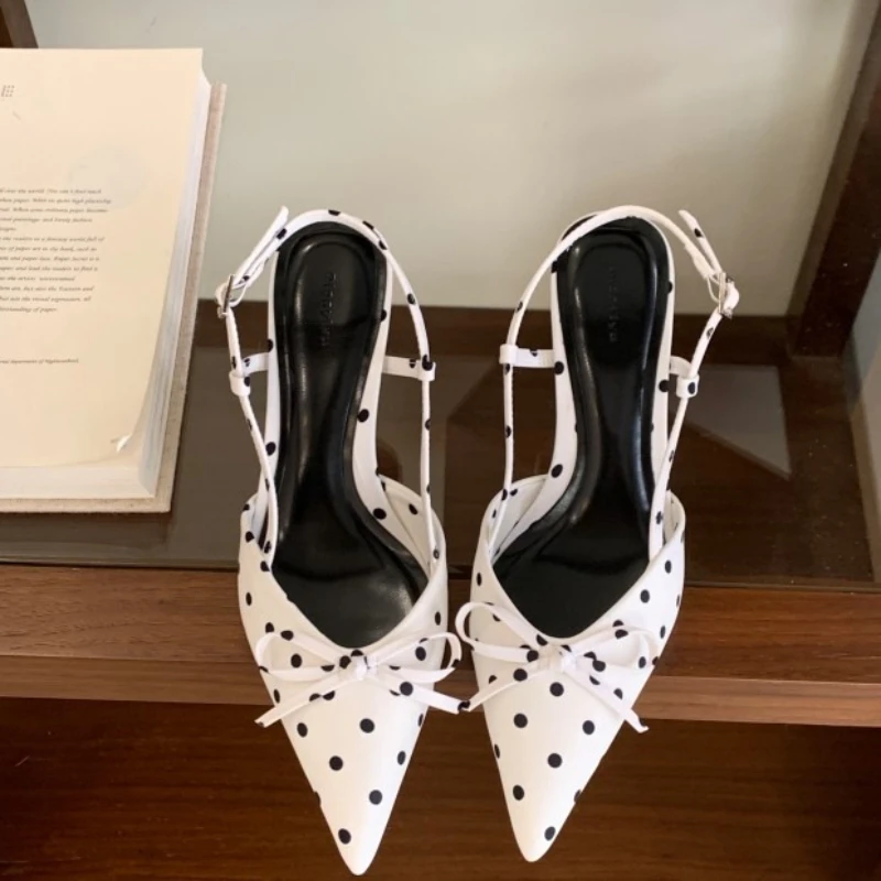 Summer Pointed Toe High Heels Women Sandals Fashion Singbacks Mules Shoes Elegant Satin Butterfly-knot Stripper Party Sandalias