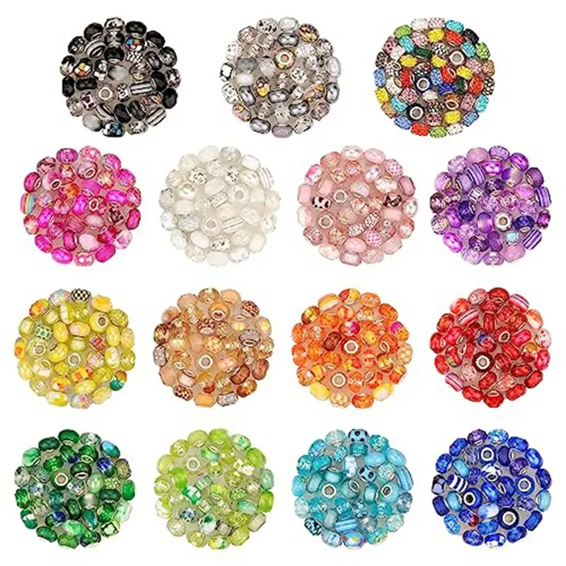 A88E-240Pcs Assorted European Resin Large Hole Beads Spacer Beads For Bracelet Making, For DIY Charms Bracelet