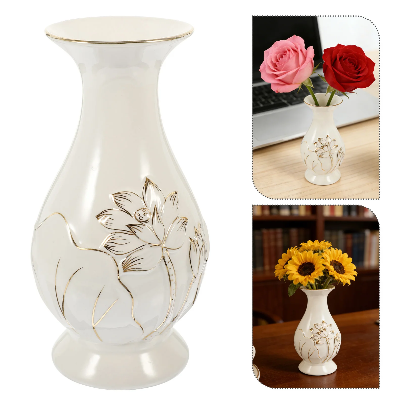 

Unique Ceramic Bud Vase with Traditional Lotus Carving Small Decorative Vase for Home Office Entryway Table Floral Arrangement