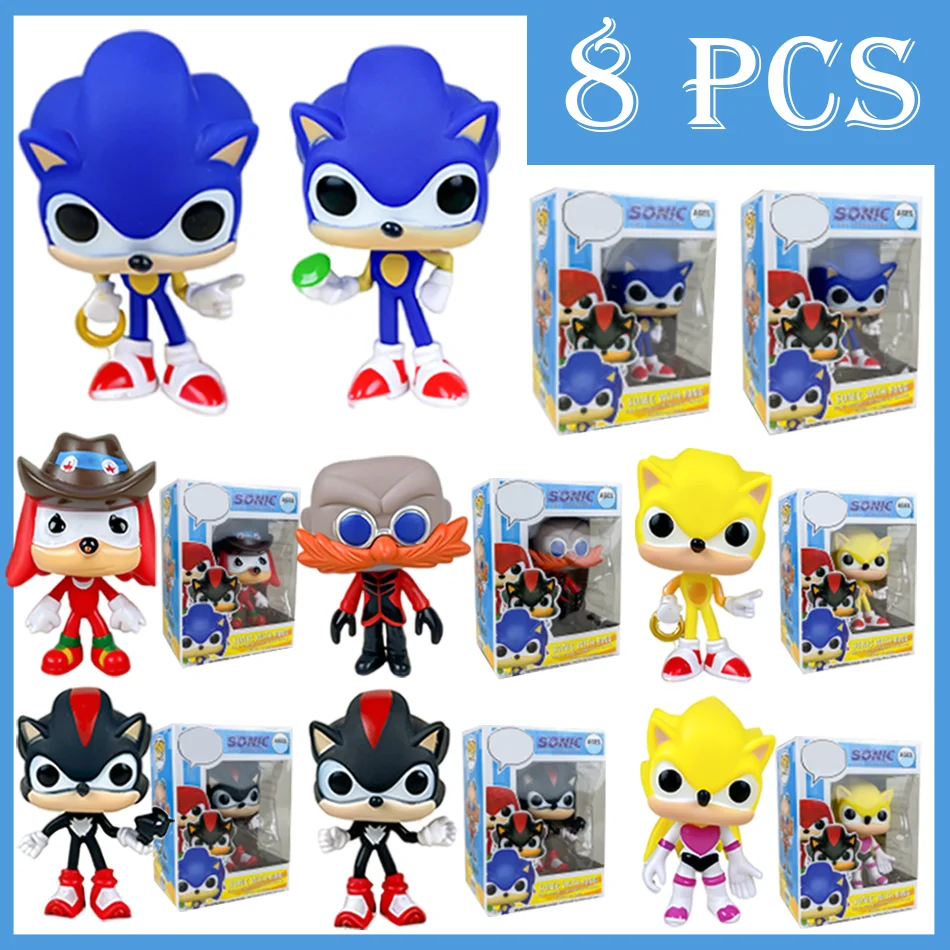 

1-8PCS Sonic Action Figures Set Dr. Eggman Shadow Knuckles PVC Collectible Model Toys For Fans Gift Home Decoration