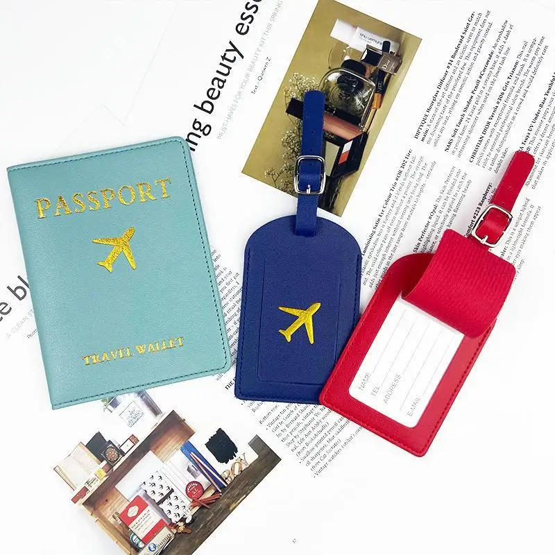 2 Stück/Set PU-Reisepasshülle, Gepäckanhänger, Kofferetikett, Gepäckanhänger, Bordkofferanhänger, Namensschild, ID-Adresse, Passhalter – Detail 1