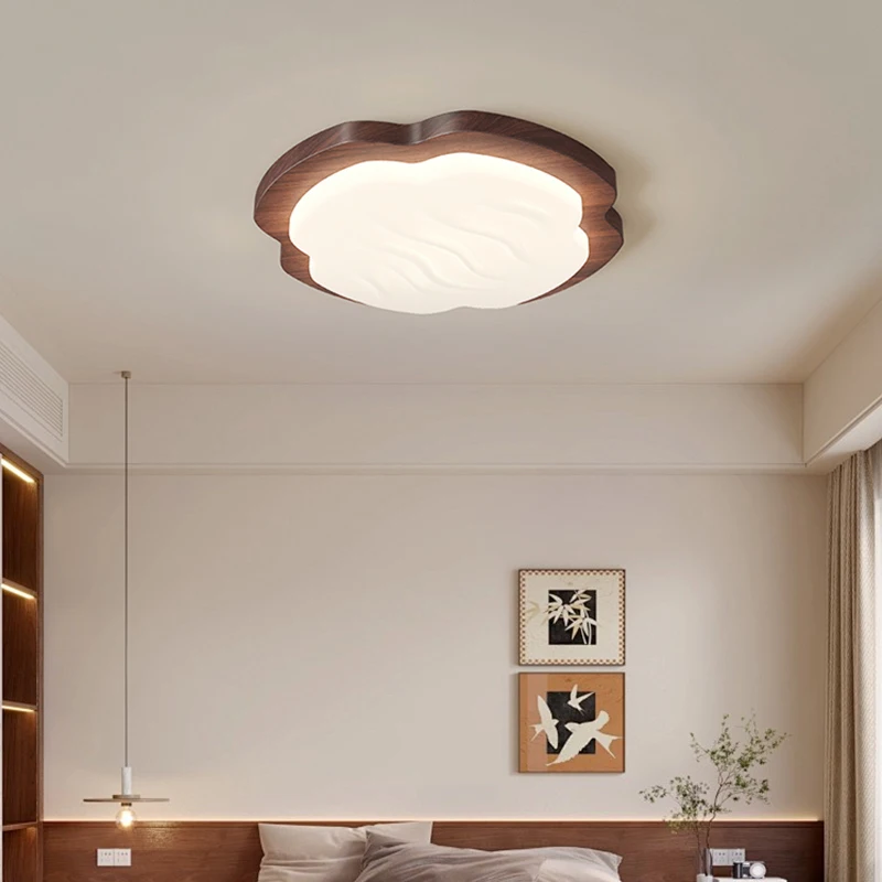 Modern Minimalist Bedroom Chandeliers Walnut Color Solid Wood Children's Full Spectrum Eye Protection Study Master Bedroom Lamp