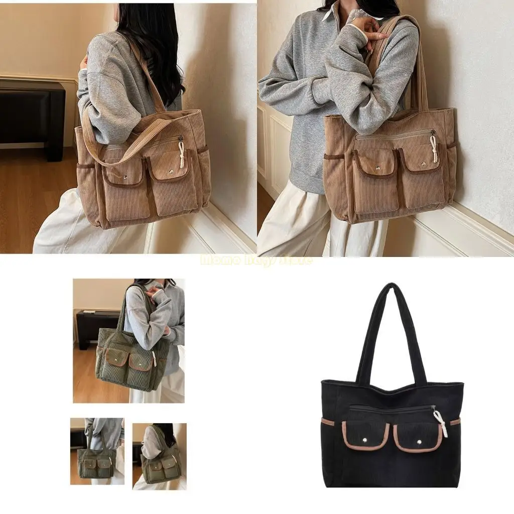 

X90D Fashionable Corduroy Shoulder Bag Large Capacity Secure Zipper Closure Soft Underarm Bag Christmas Gift For Women Men