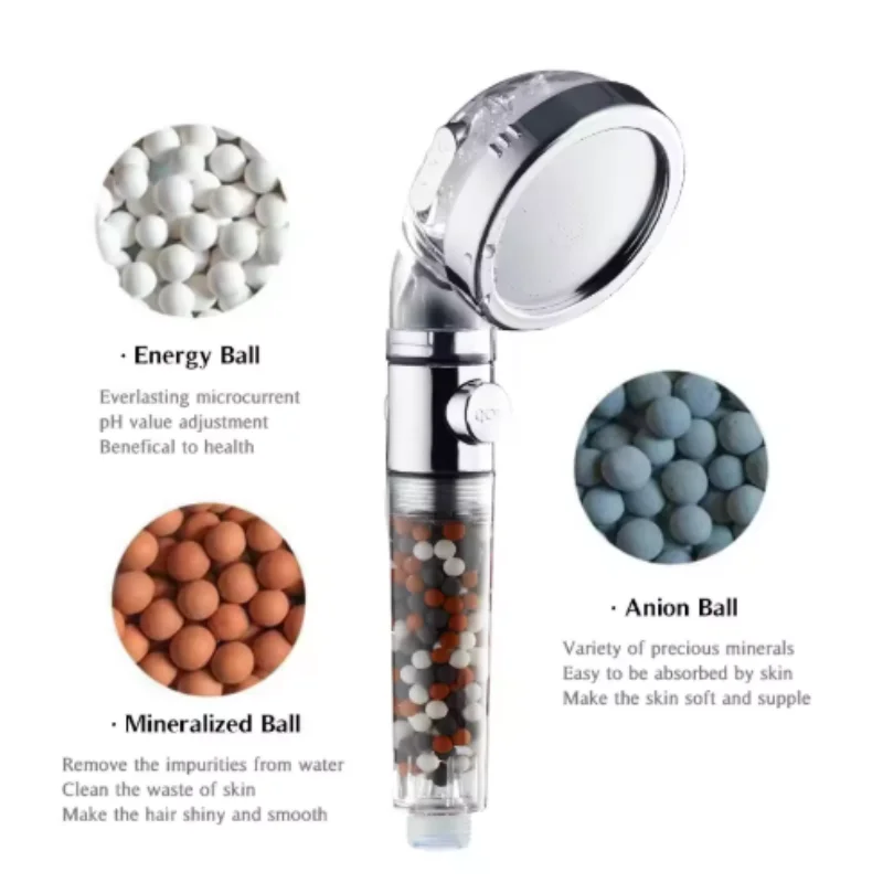 

3-режимные регулируемые шарики, фильтр, насадка для душа, экономия воды под высоким давлением, турмалин, кнопка переключения спа, спрей, аксессуары для ванной комнаты