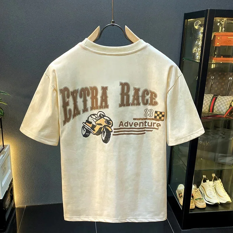 Retro high-end and cool casual T-shirt men's short sleeved summer trendy brand printed half loose tops