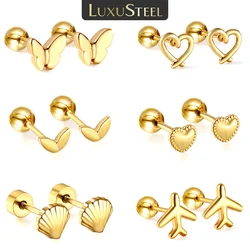 LUXUSTEEL Golden Butterfly Heart Shape Women's Hoop Earrings Plane Rabbit Stainless Steel Geometric Earring Party Jewelry Gifts