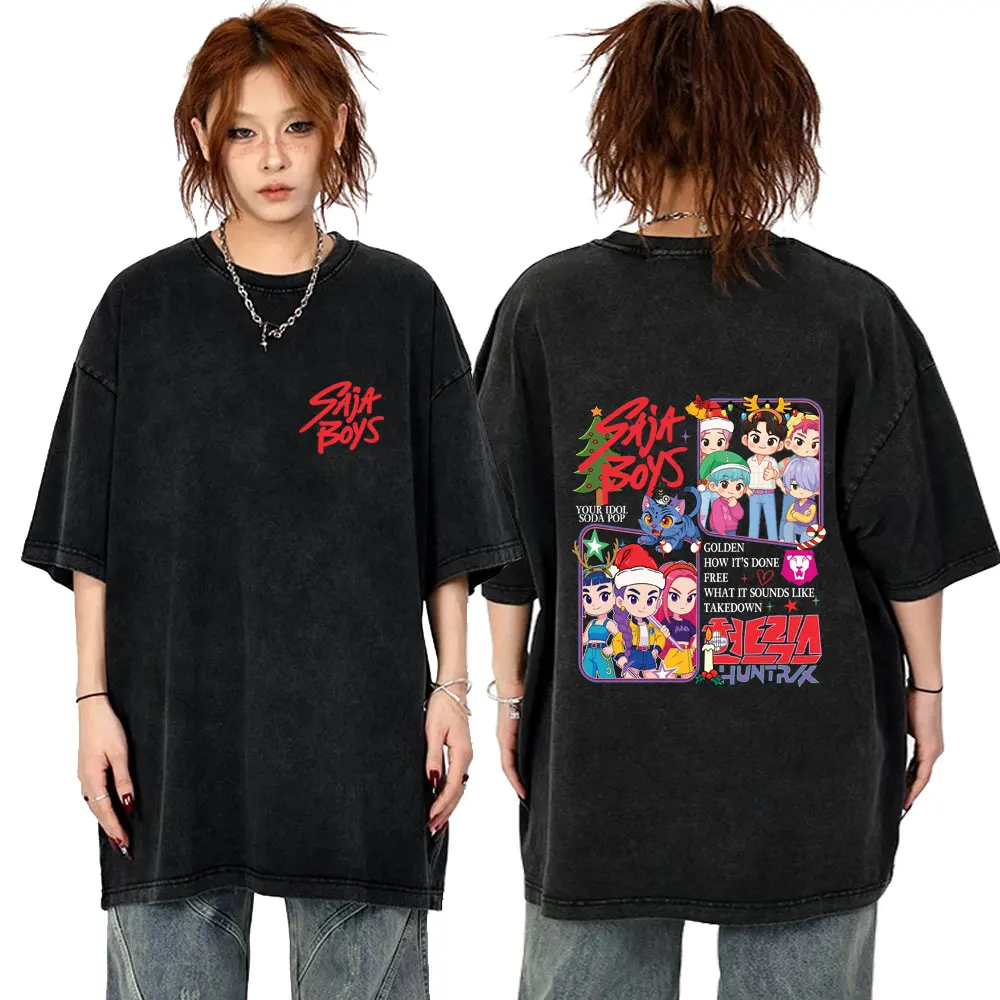 

Kpop Demon Hunters Saja Boys Rumi Mira Zoey Derpy Tiger Wasehd Vintage T-shirt Male Cotton Tshirt Men Women Christmas T Shirts