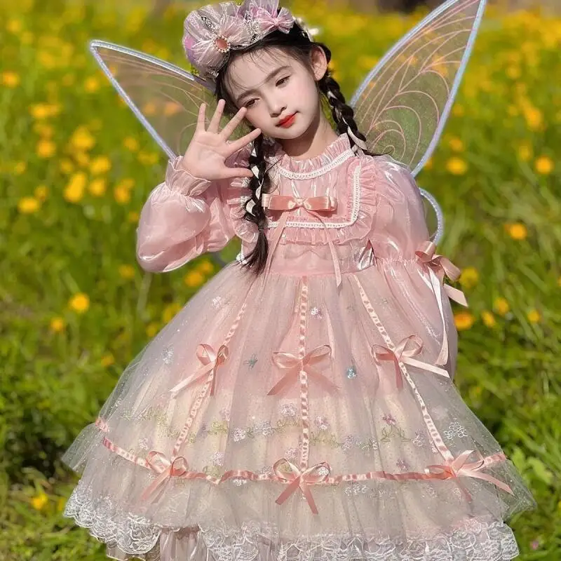 

Butterfly Girls Lolita Princess Dress Bow Decoration Party Dress Ruffled Tutu Skirt Sweet Layered Dress Ball Gown Festival Gift