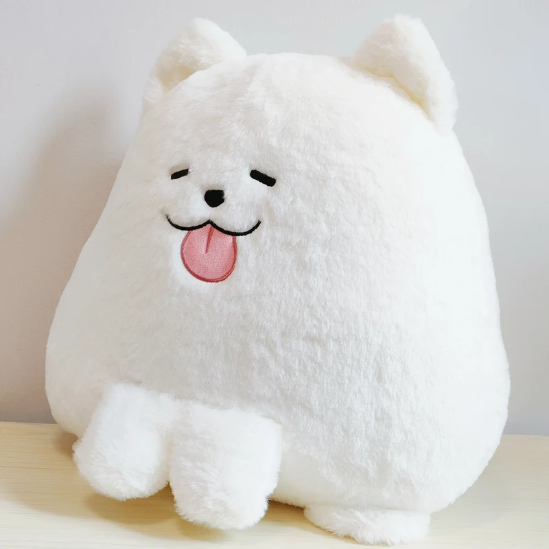 White Samoyed Puppy Dog Plush Pillow Kawaii Cartoon Animal Tongue Out Plushie Home Decor Gift