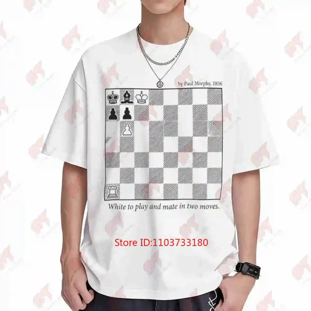 Paul Morphy 1856 White To Play And Mate In Two Chess Short Sleeve Tee 100% Cotton T-Shirt