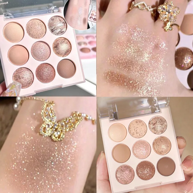 Palette di ombretti gelato a 9 colori Piastra rosa opaca perla Ombretto a lunga durata Rossetto Fard in polvere per cosmetici da donna