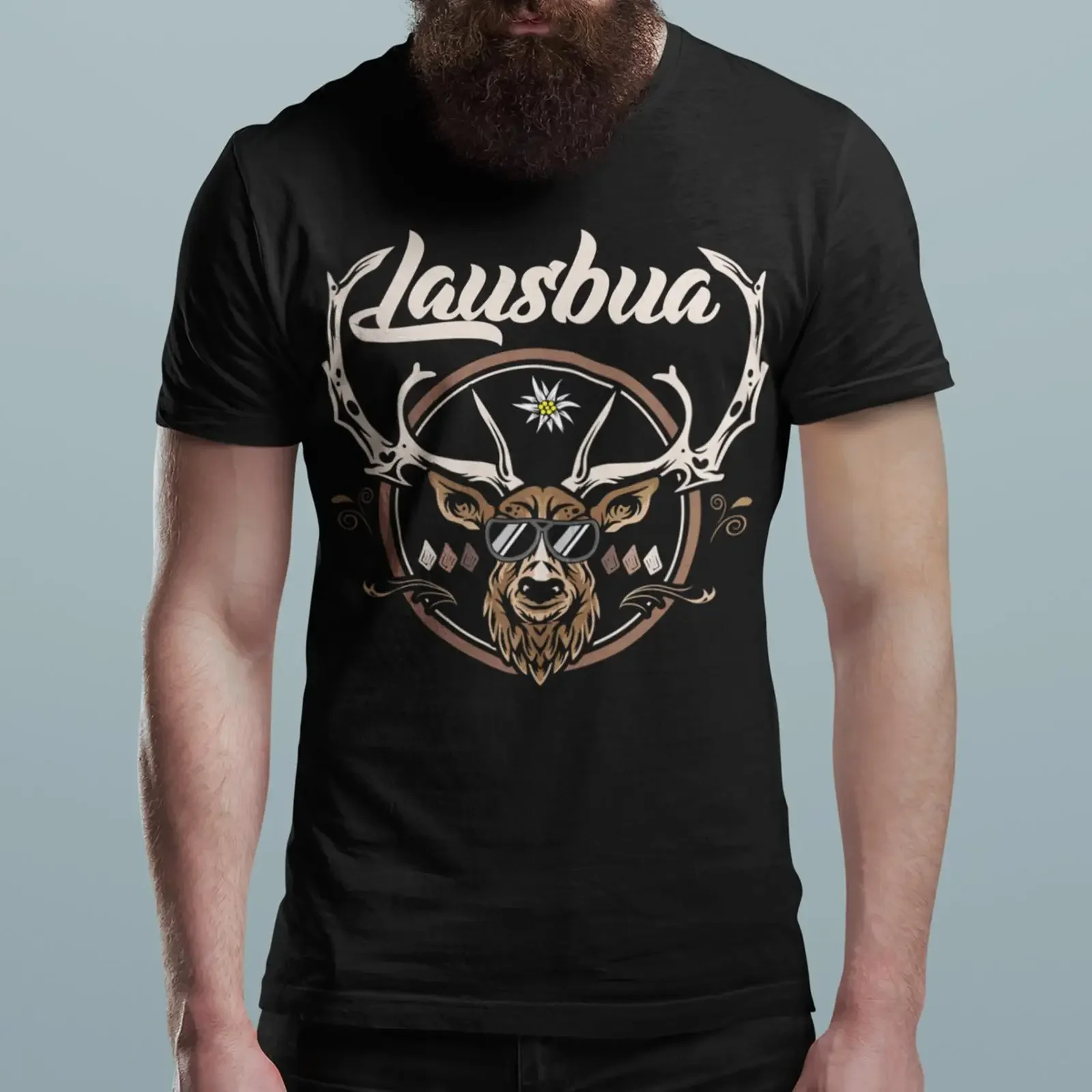 Men's T Shirt Lausbua Hirsch Traditional Costume for Folk Festival Oktoberfest vintage Washed Versatile Casual graphic Stylish