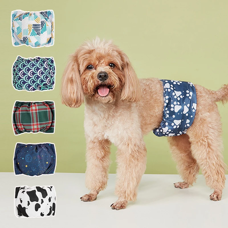 Waterproof Cartoon Pet Dog Diapers Washable Boy Outdoor Shorts for Poodle Chihuahua Lattice Breathable Pet Physiological Pants