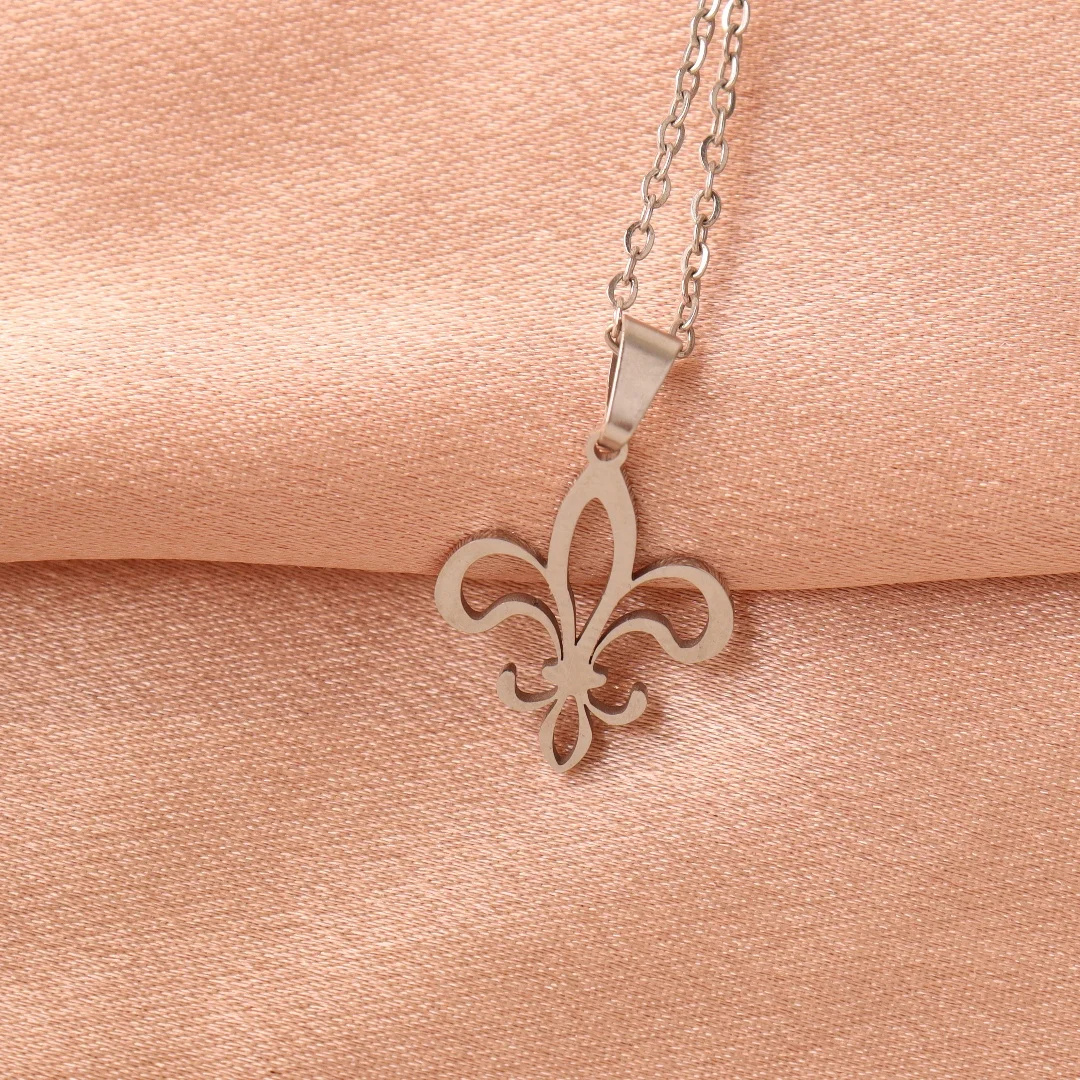 Stainless Steel  Fleur De Lis Necklace Pendant Flower Lily Saint Nicholas Lotus Catholic French Royalty Necklace Women Jewelry