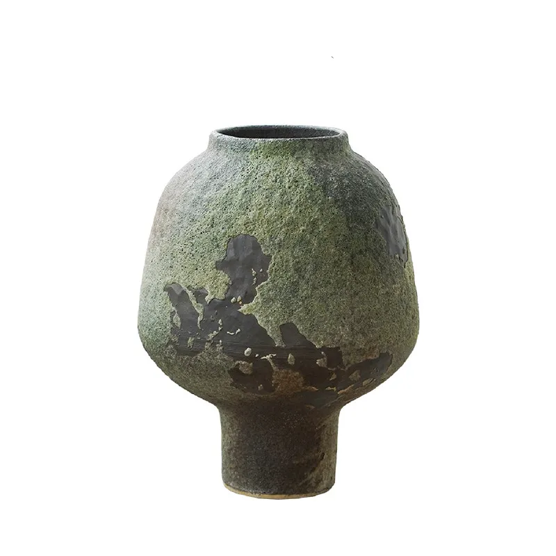Pottery Pot Chinese-style Japanese Flower Vase Wabi Sabi Wind Medieval Pottery Pot Model Room Ornament Hotel