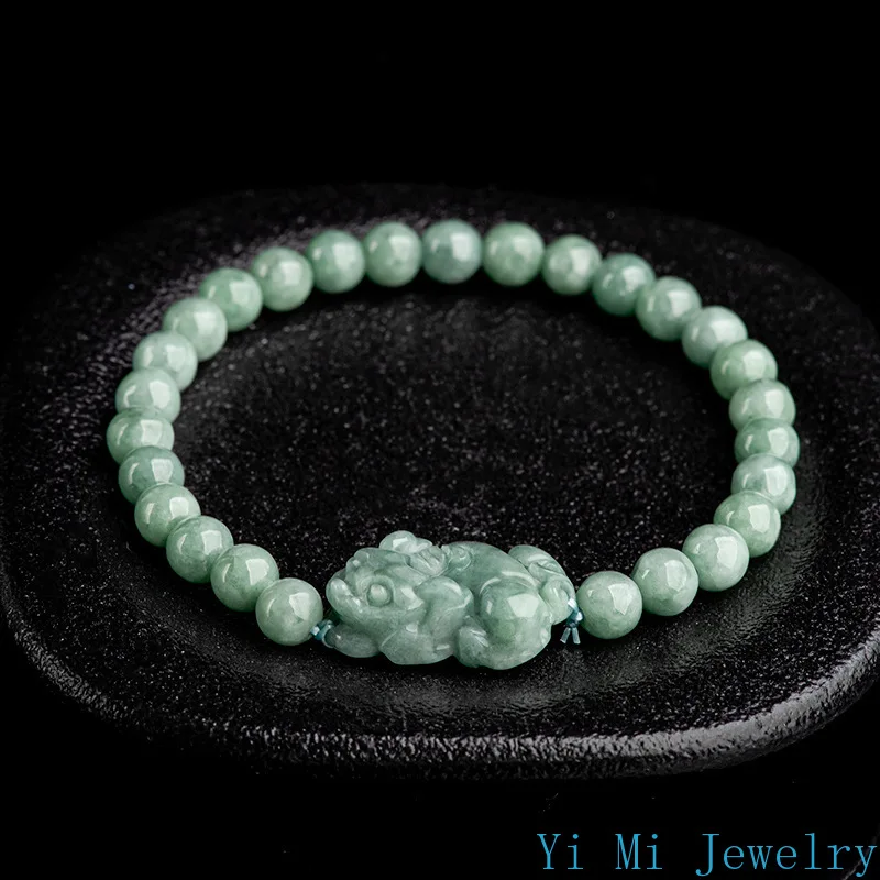 Burmese Jade Pixiu Bracelets Natural Chinese Green Jewelry Designer Gemstone Accessories Carved Bead Jadeite Women Bracelet