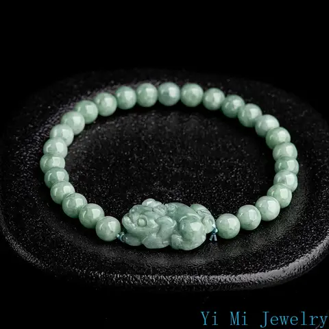 버마어 옥 Pixiu 팔찌 자연 중국어 녹색 보석 디자이너 보석 액세서리 새겨진 구슬 Jadeite 여성 팔찌