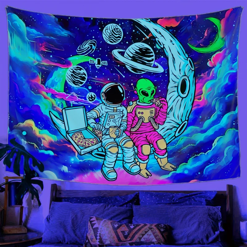 VIKAMA Tapiz de pared psicodélico con diseño de astronauta alienígena espacial, decoración estética para dormitorio, sala de juegos, hogar