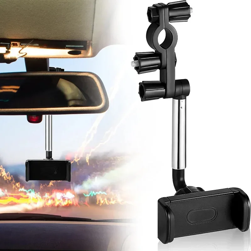 360 Rearview Mirror Car Phone Holder Universal Phone Stand Mount Support GPS Adjustable Bracket Back Seat Mobile Phone Holder