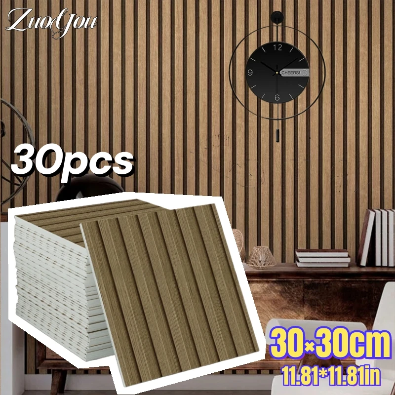 

Imitation Wood Grain Grille Self-Adhesive Wallpapers Home Decor Peel and Stick Wall Panels Tiles for Living Room Wall Renovation