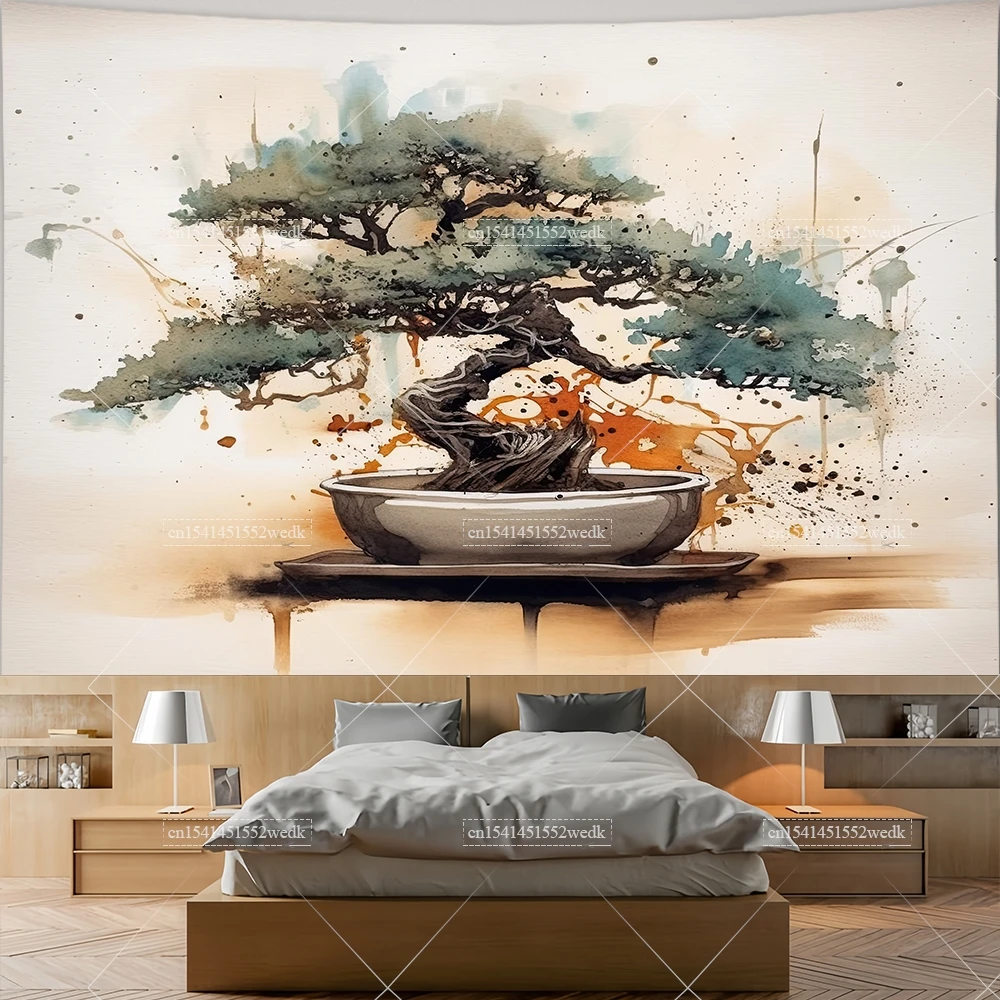 Bonsai Tree Wall Tapestrys Celestical Wildflower Tapestries Room Decor Aesthetic Altar Cloth Tarot Tapestrys Background Cloths