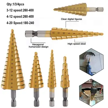 1/3/4 adet 3-12mm 4-12mm 4-20mm HSS düz oluk adım matkap ucu titanyum kaplı ahşap Metal delik kesici çekirdek sondaj alet takımı