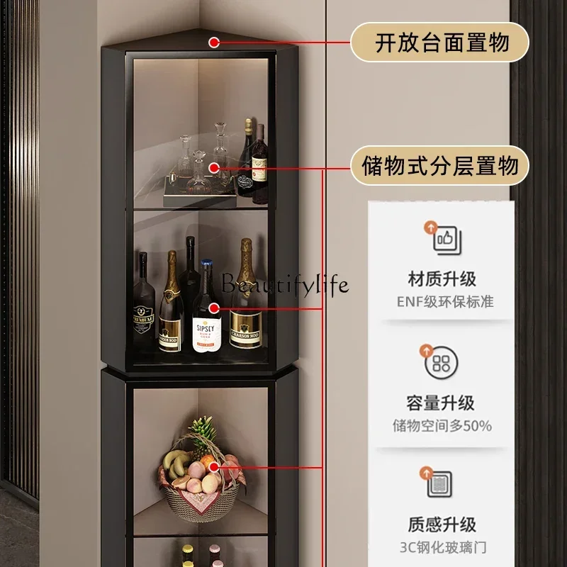 1 خزانة زاوية إيطالية مطعم تخزين مثلث مع باب زجاجي مع خزانة مشروبات مصباح