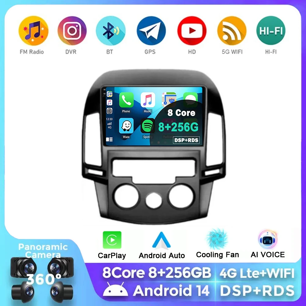 

For Hyundai i30 2006-2011 Android 14 MANUAL AC 2K QLED Android Car Radio Multimedia Video Player GPS AI Voice CarPlay 4G Stereo