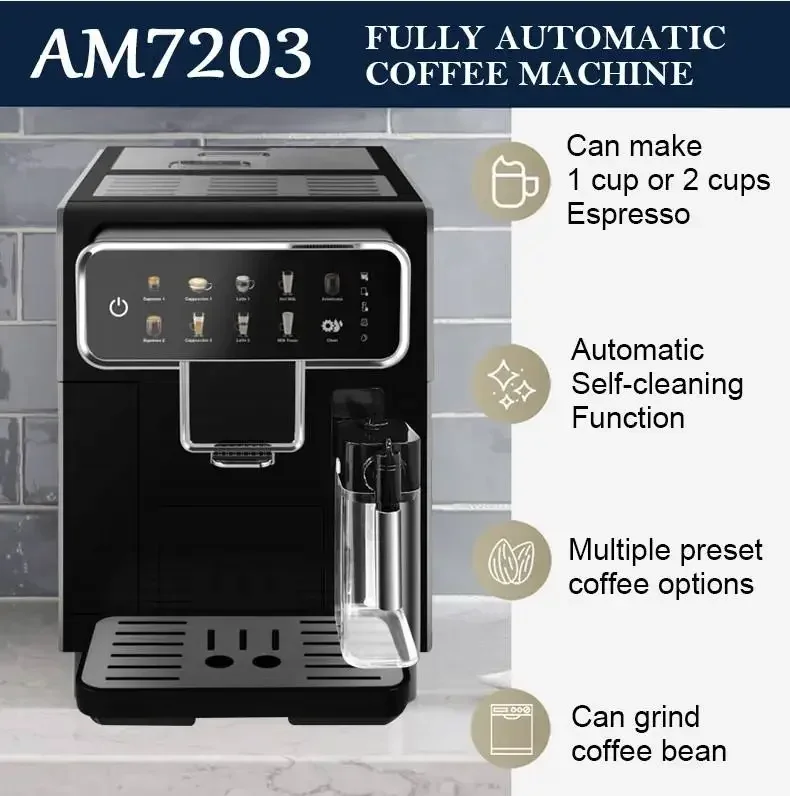 Caffettiera elettrica automatica intelligente, completamente multifunzionale, per caffè espresso, cappuccino, latte, con serbatoio del latte, per uso camper