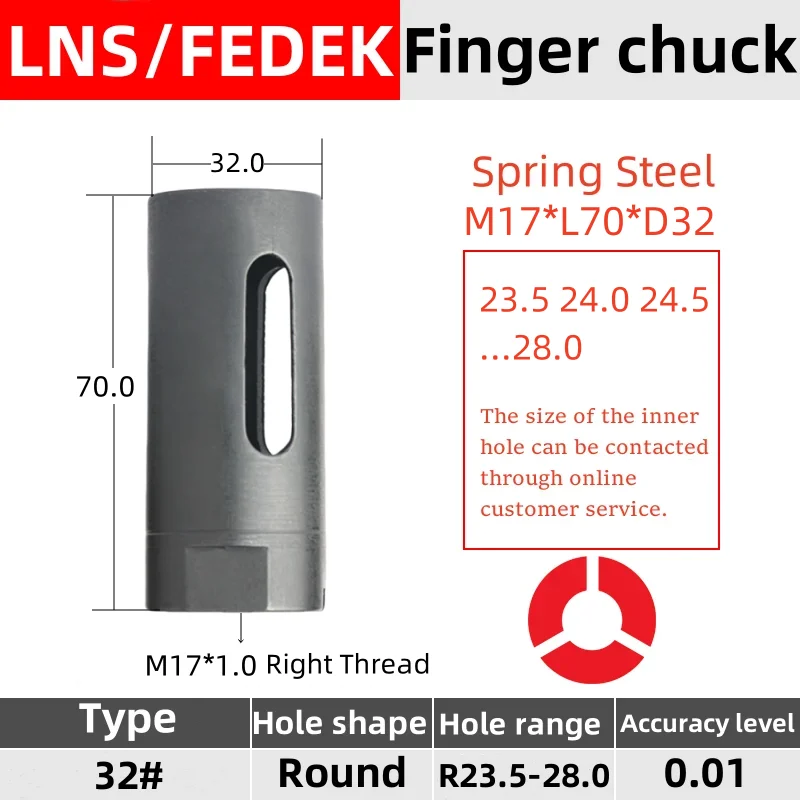 LNS 32# M17*1.0 L/R Finger Chuck Fedek Automatic Bar Feeder Parts Spring Steel collet