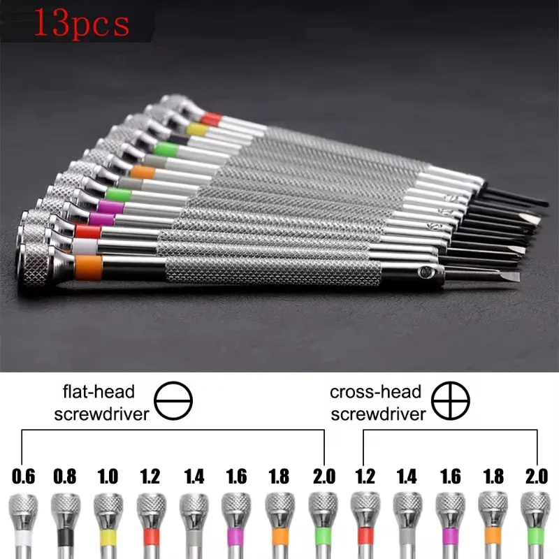13Pcs 0.6mm-2.0mm Watch Repair Tools Screwdriver Set Flat Head Screwdriver Kit Professional Stainless Steel Watch