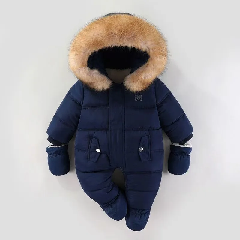 Toddler Girl Boy Jumpsuit 0-2 Years Old Winter Baby Outdoor Clothing Fur Lining Warm Plus Velvet Baby Jumpsuit