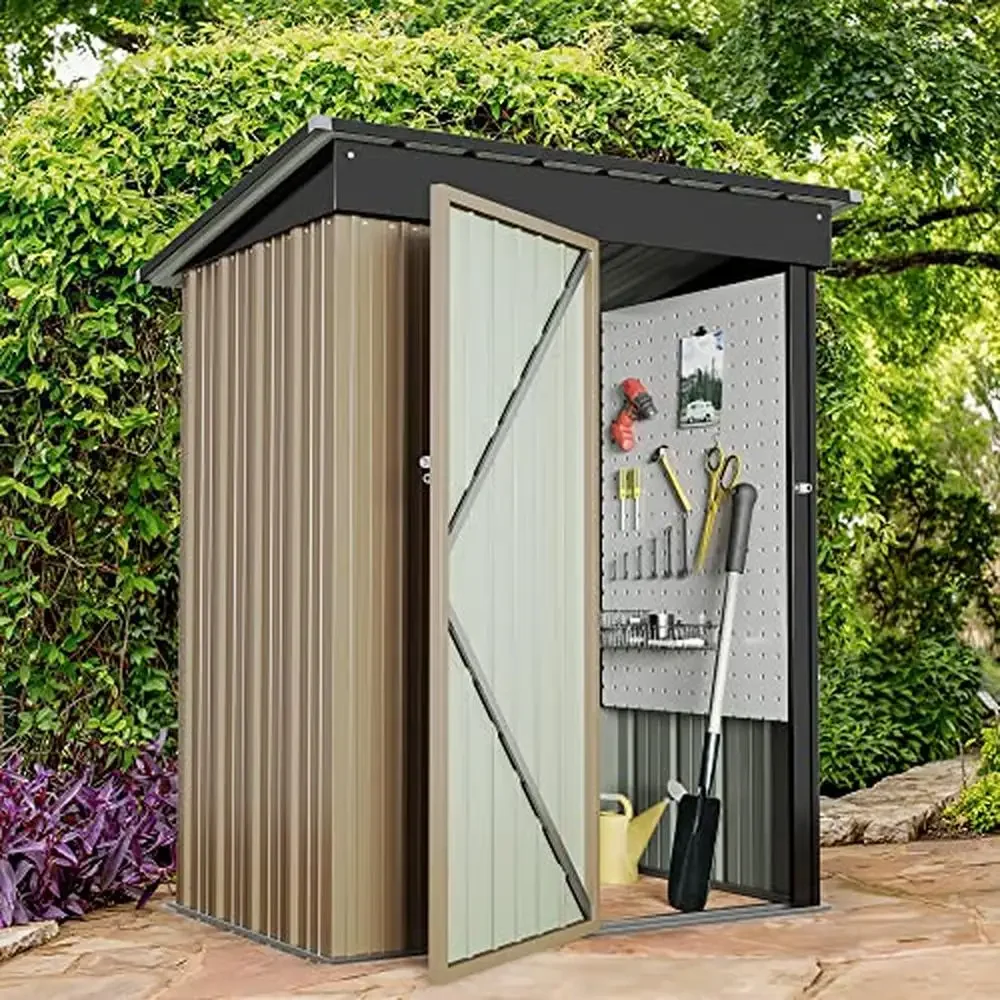 

Garden Storage House Rust-Proof Metal Shed with Lockable Door Outdoor Backyard Patio Lawn 5x3 FT Single Door Secure Assembly Pet